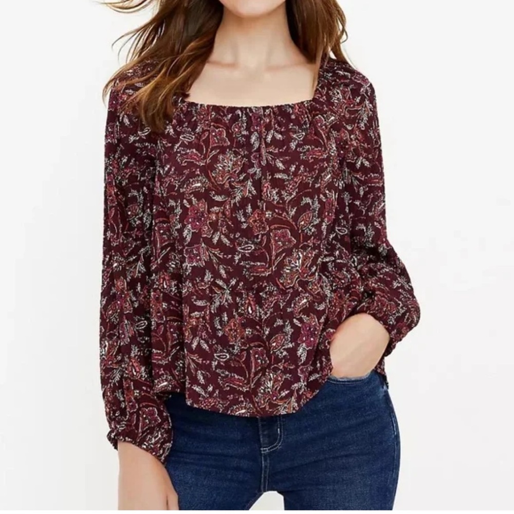 LOFT Burgundy Floral Top ( the color of the season